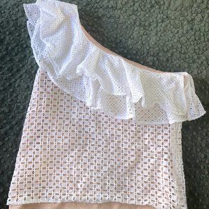White JCrew Lace One-Shoulder Top (Size 4)